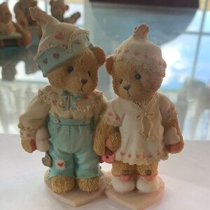 Cherished Teddies Bear Couple in Cream and Blue